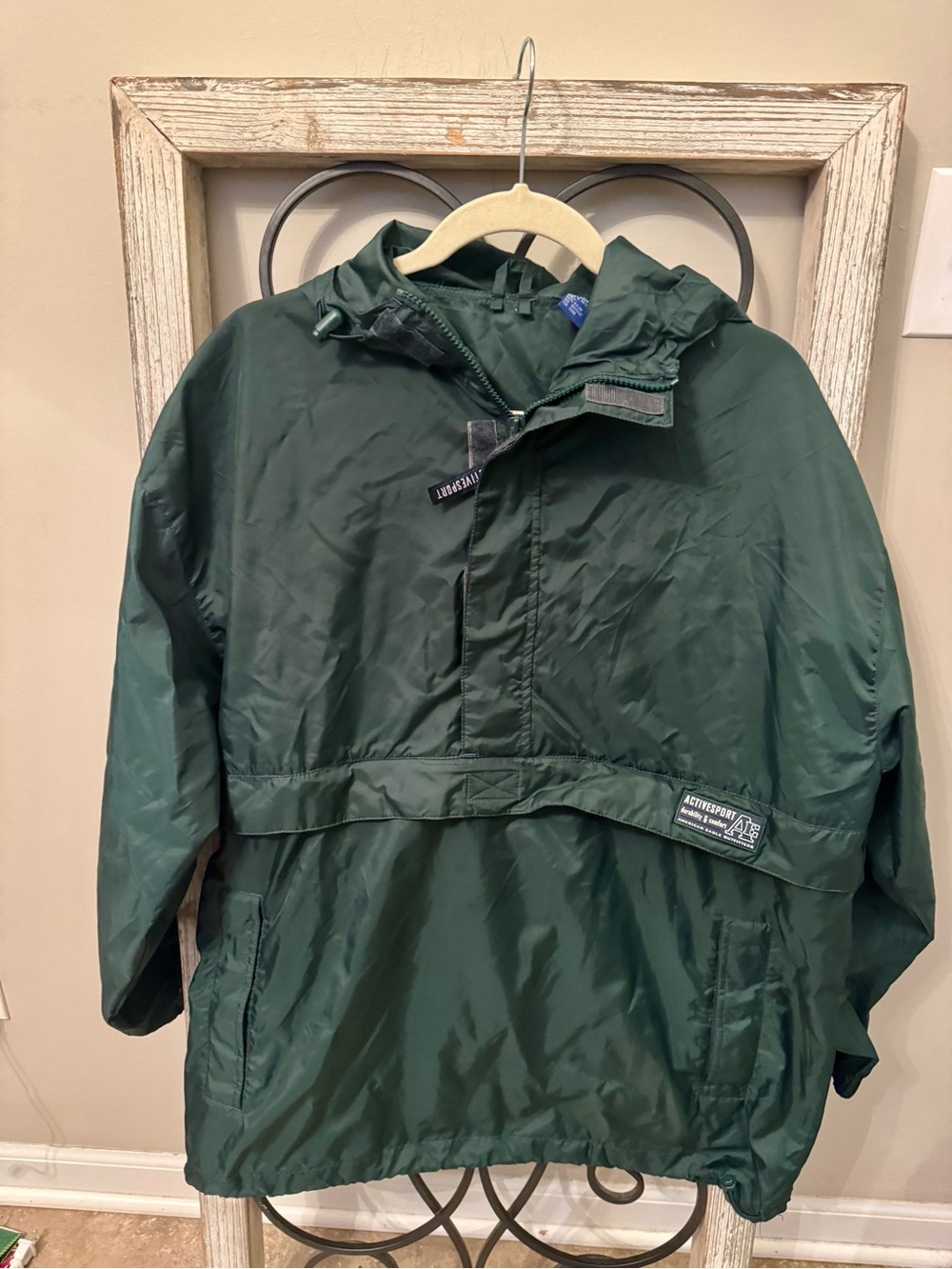 American Eagle ActiveSport Packable Pullover Windbreaker Jacket Green M Y2K
